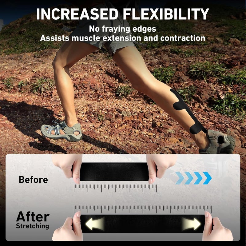 KTQUICK Store Kinesiology Tape for Achilles Tendon, 12 Count Achilles Tendon Tape Precut, Original Cotton Waterproof&Breathable, Enhance Elastic Kinesiology Athletic Tape for Achilles&Muscle Support(Black) - Image 4